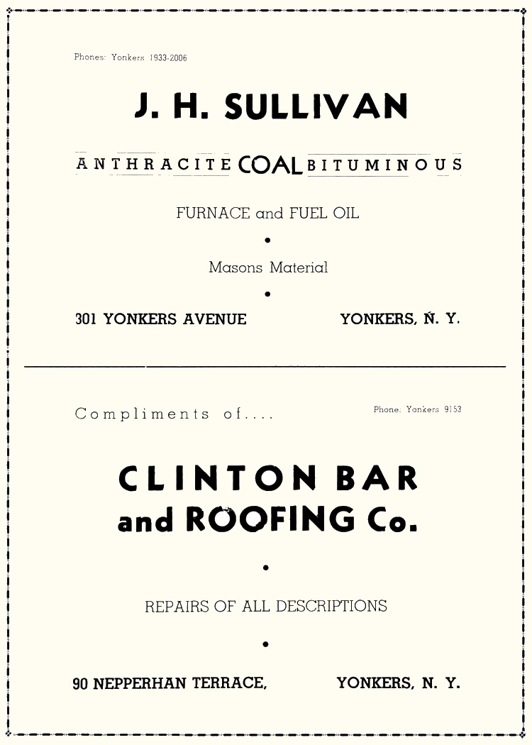 Yonkers, J. H. Sullivan Coal, Clinton Bar and Roofing Co.