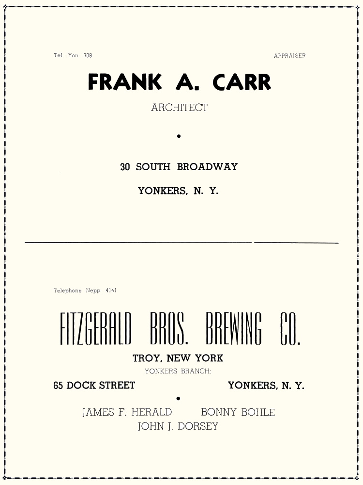 Yonkers, Frank A. Carr, Troy, Fitzgerald Bros. Brewing Co.
