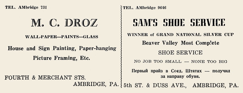 Pennsylvania, Ambridge, M. C. Droz, Sam's Shoe Service