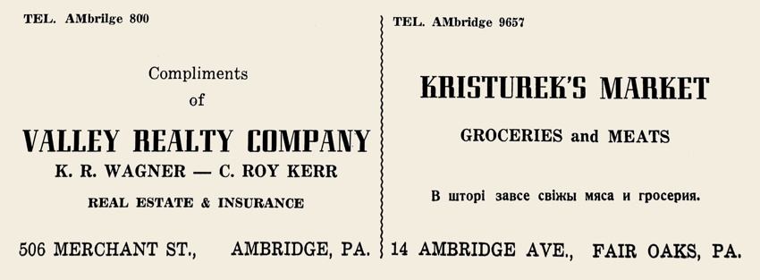 Pennsylvania, Valley Realty Co., K. R. Wagner, C. Roy Kerr, Kristurek's Market