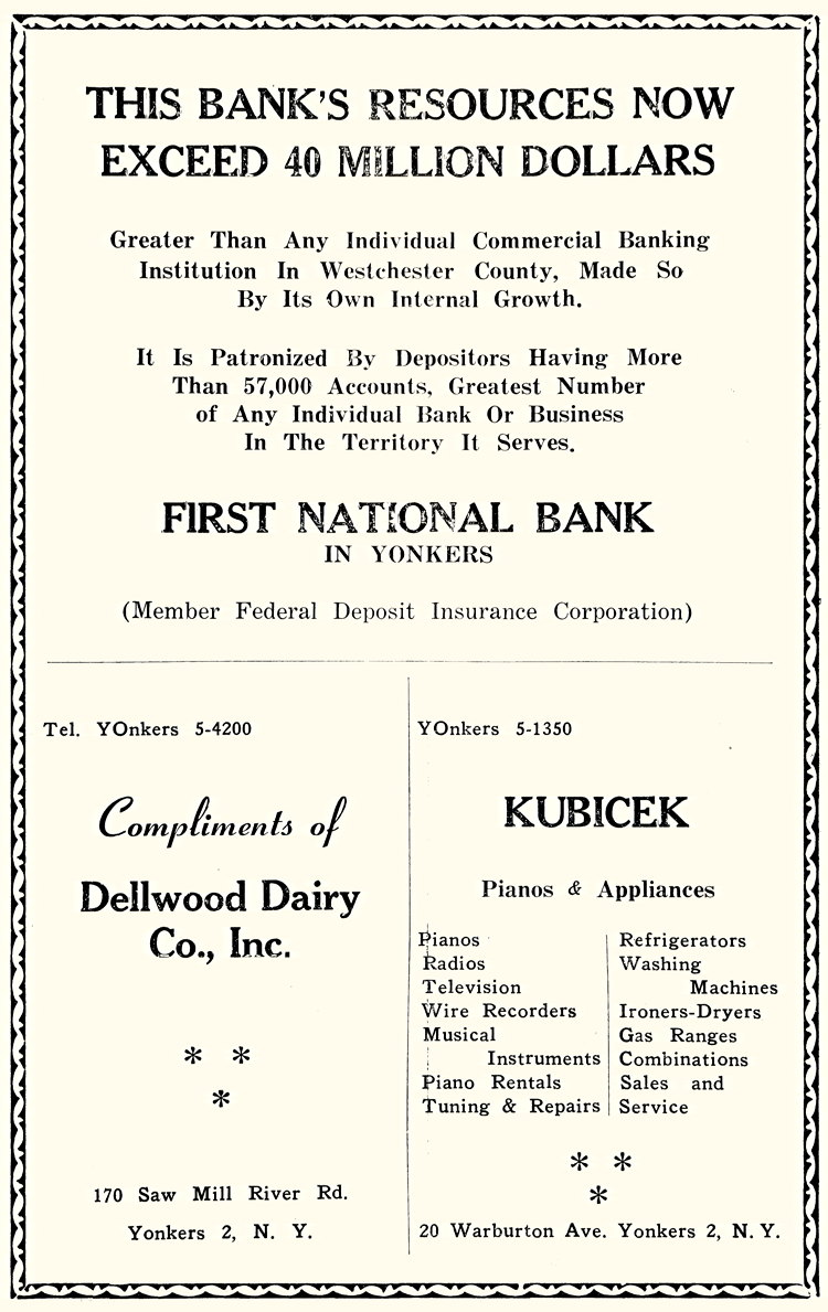 First National Bank in Yonkers, Dellwood Dairy, Kubicek