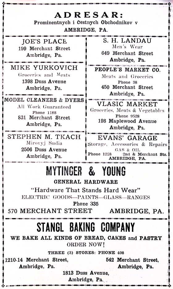 Mike Yurkovich, Stephen M. Tkach, S. H. Landau, Vlasic Market, Mytinger & Young, Stangl Baking Company